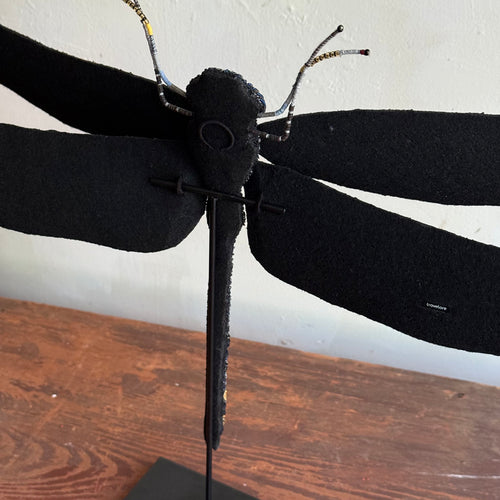 Hand-Beaded Blue Dragonfly on Stand by Trovelore