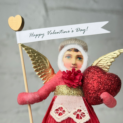 Spun Cotton Pink Valentine's Day Angel with Heart #18