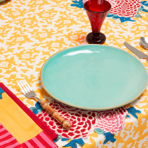 Lisa Corti X La Minervetta Arabesque Corolla Gold Natural Cotton Panel 180cm x 350cm