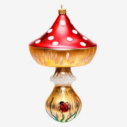 Large Toadstool Ornament with Ladybug