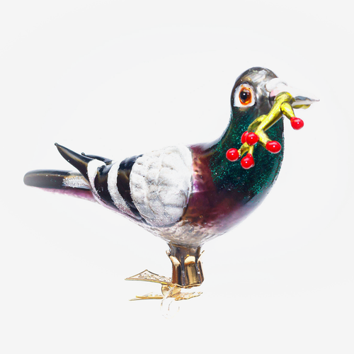Pigeon Clip-on Ornament with Holly Branch