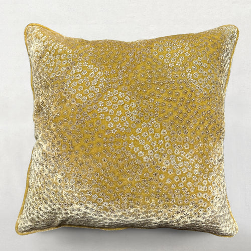 Anise Embroidered Silk Velvet Cushion in Citrine
