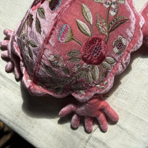 Liza Embroidered Small Silk Velvet Turtle in Cyclamen