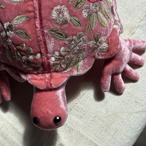 Liza Embroidered Small Silk Velvet Turtle in Cyclamen
