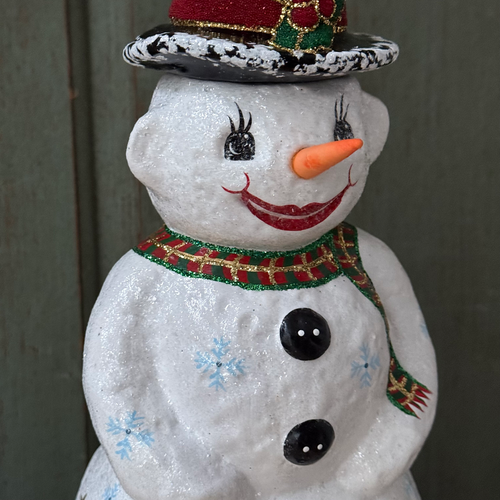 XL Papier-Mâché Beaded Snowman with Polar Bear Scene