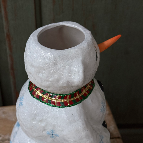 XL Papier-Mâché Beaded Snowman with Polar Bear Scene