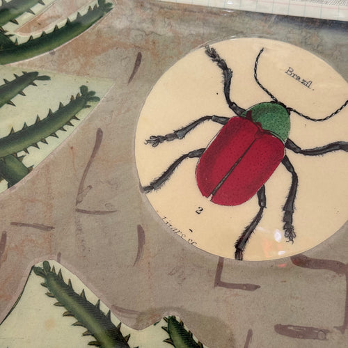 One-of-a-Kind Collaged Beetle & Spiky Plant Mat (#19)