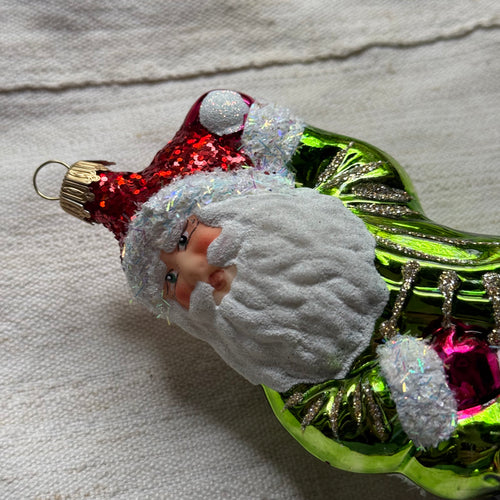 Nostalgic Green Santa Ornament