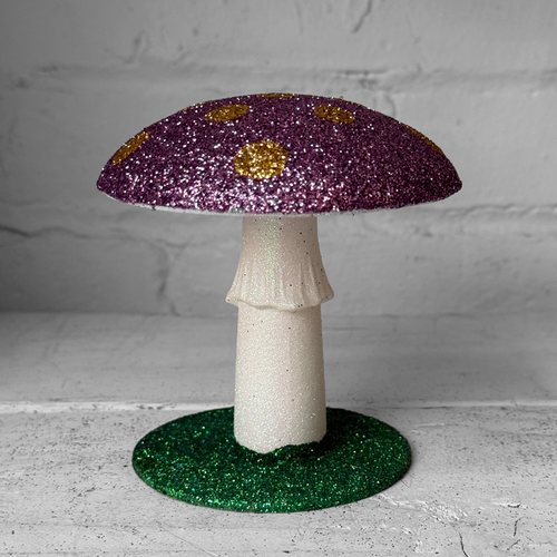 Small Glitter Mushroom in Lilac with Yellow Dots
