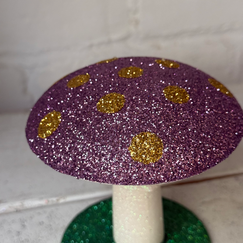 Small Glitter Mushroom in Lilac with Yellow Dots