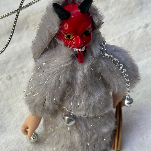 Small Grey Furry Krampus Ornament