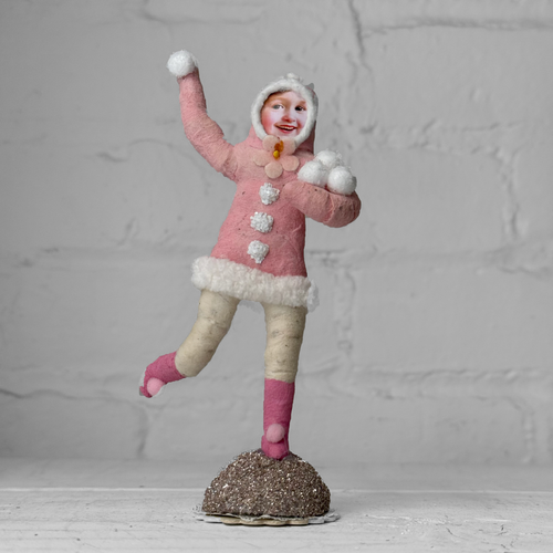 Spun Cotton Pink Valentine's Day Girl with Snowballs #19