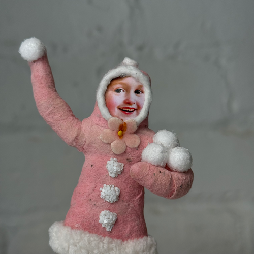 Spun Cotton Pink Valentine's Day Girl with Snowballs #19
