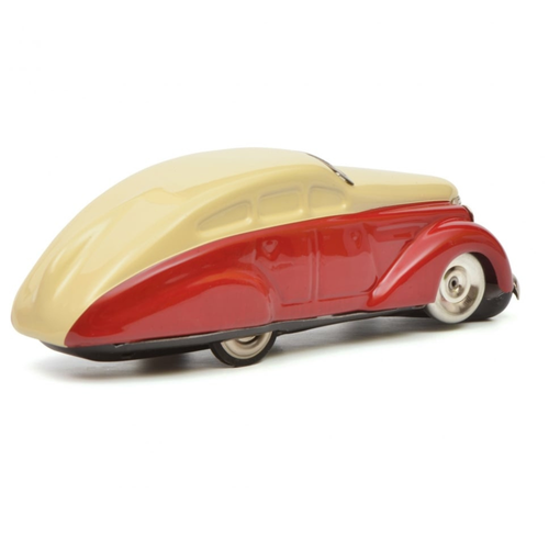 Wind-Up Tin Schuco 1010 Turning Car in Red & Beige