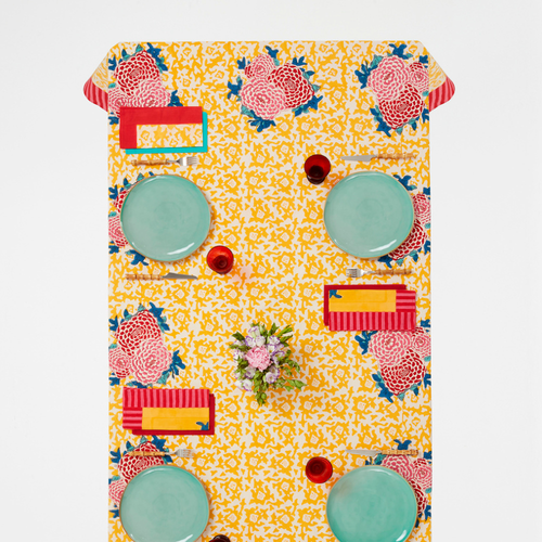 Lisa Corti X La Minervetta Arabesque Corolla Gold Natural Cotton Panel 180cm x 350cm