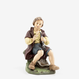 Sitting Shepard with Flute Nativity Figure