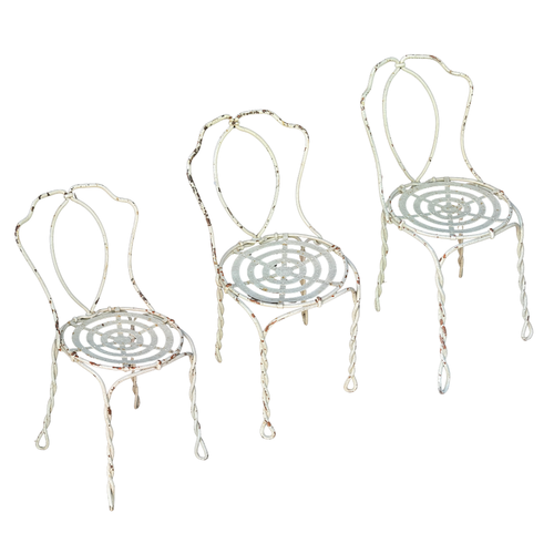Set of 3 French 19th-century Twisted Iron Garden Chairs