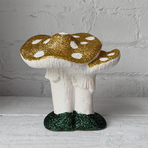 Small Glitter Mushroom Couple in Gold & White