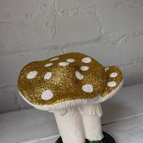 Small Glitter Mushroom Couple in Gold & White