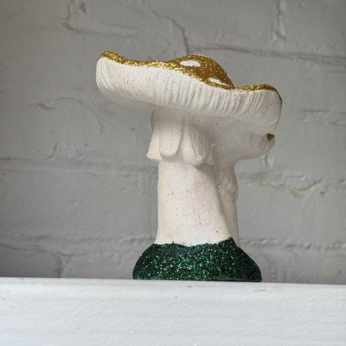 Small Glitter Mushroom Couple in Gold & White