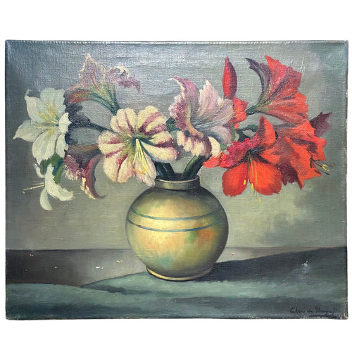 20th Century Dutch Red Lily Floral Still Life Painting