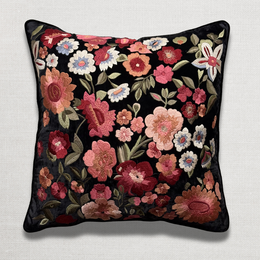 Eva Embroidered Silk Velvet Cushion in Black