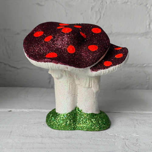 Small Glitter Mushroom Couple in Burgundy & Orange