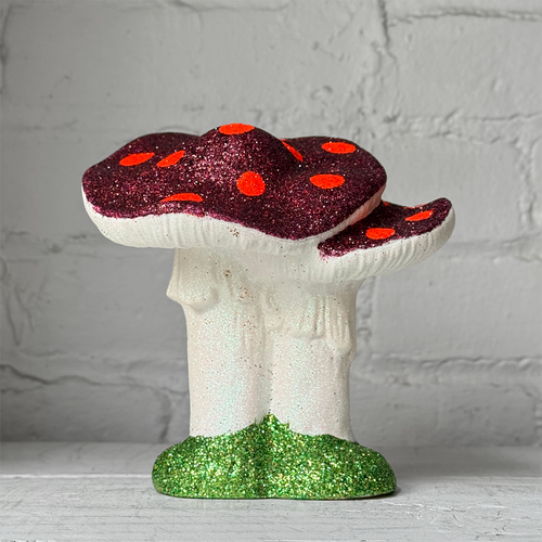 Small Glitter Mushroom Couple in Burgundy & Orange