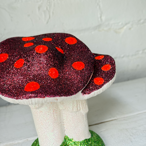 Small Glitter Mushroom Couple in Burgundy & Orange