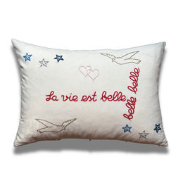 "La Vie Est Belle" Embroidered Cushion (CS-801)