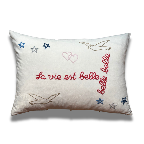 "La Vie Est Belle" Embroidered Cushion (CS-801)
