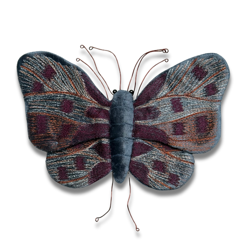 Butterfly Silk Velvet Embroidered Butterfly in Indigo