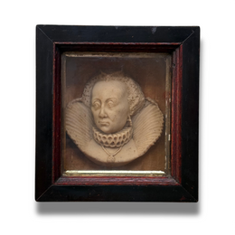 19th-century Queen Elizabeth I Wax Portrait Shadow Box