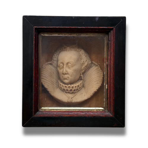 19th-century Queen Elizabeth I Wax Portrait Shadow Box