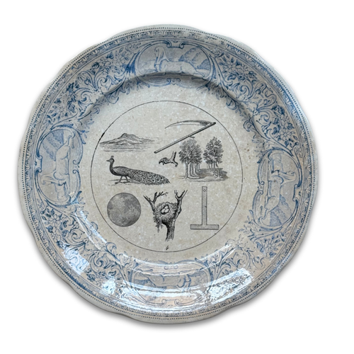 Set of 6 19th‑century French Sarreguemines Talking Plates