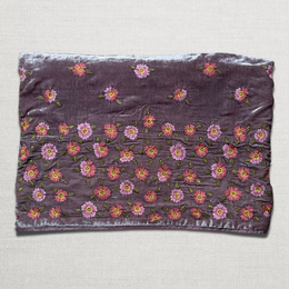 Happy Flower Frame Embroidered Silk Velvet Throw in Lavender