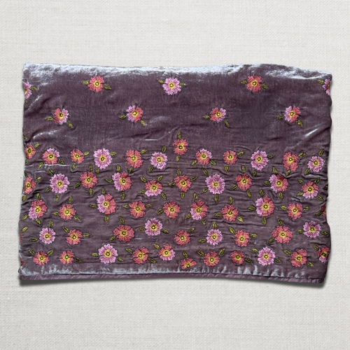 Happy Flower Frame Embroidered Silk Velvet Throw in Lavender
