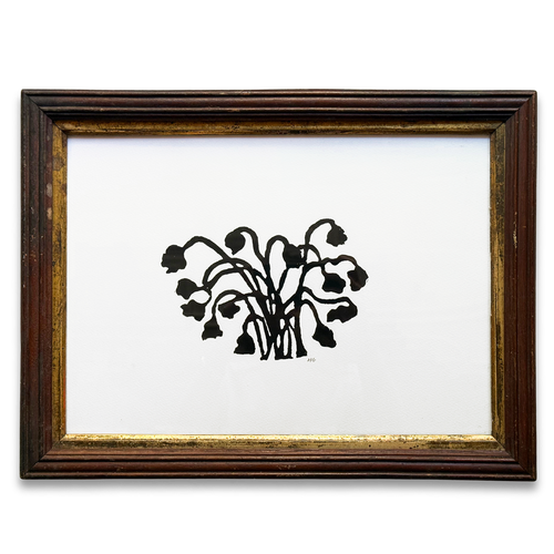 Hugo Guinness "Flower Arrangement" Linocut in a Vintage Frame