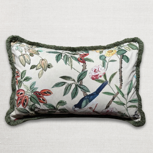 Large Canton Fringe Pillow in Green (No. 70A) with Linen Backing (#MD-02)