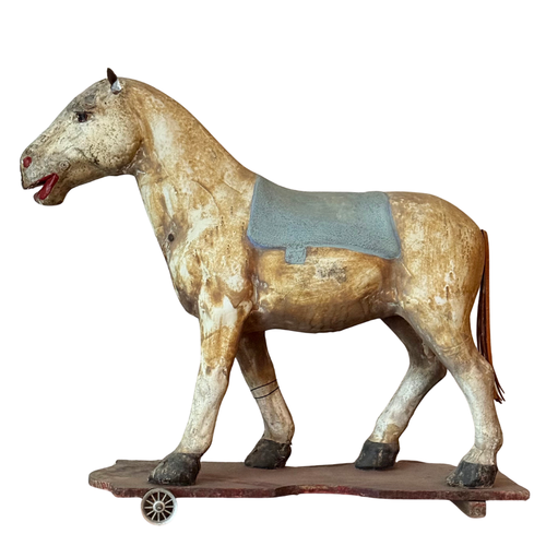 19th-century French Toy Horse on Wheels