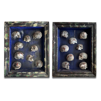 Antique Skull Reliquary Shadow Box Pair