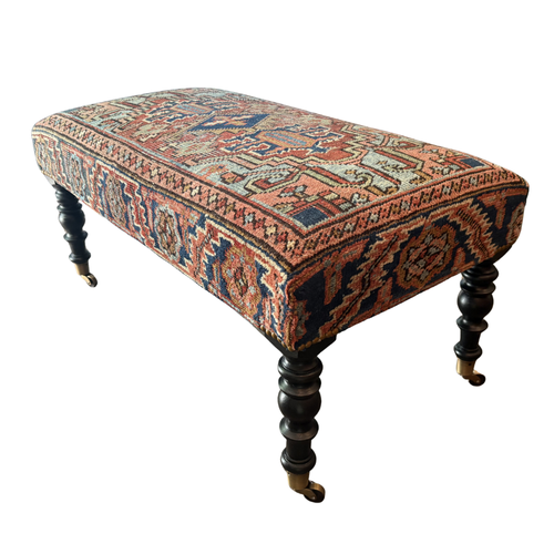Custom Antique Heriz Rug Ottoman