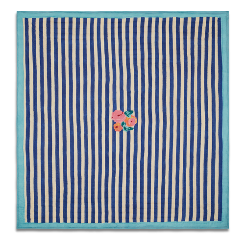 Lisa Corti Reversible King Quilt in Nizam Stripes Blue Natural 250 x 270cm