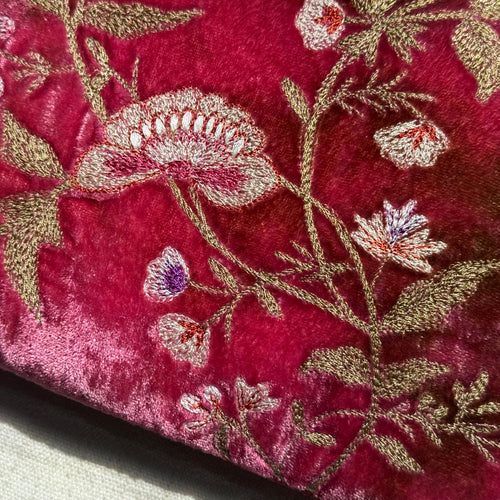 Jane Embroidered Silk Velvet Perfect Zip Pouch in Shaded Light Rouge