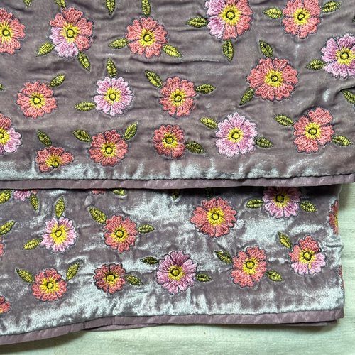 Happy Flower Frame Embroidered Silk Velvet Throw in Lavender