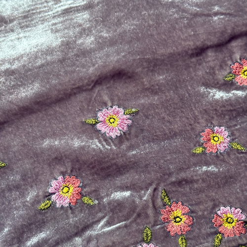 Happy Flower Frame Embroidered Silk Velvet Throw in Lavender