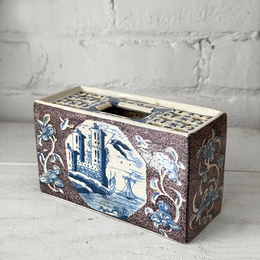 Vintage Delft Brick Flower Frog Vase