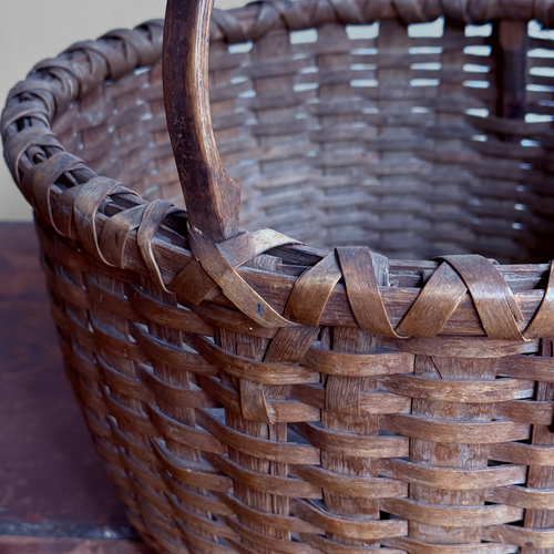 19th-century American Hand-Woven Splint Ash Basket