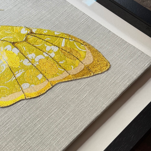 Hand Embroidered "Yellow & Gold Butterfly" by Zara Merrick