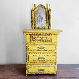 20th-century Yellow Painted Tramp Art Cabinet